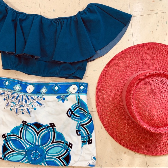 Vintage Tops - Vtg 90s Denim Cropped Ruffle Top XS SM